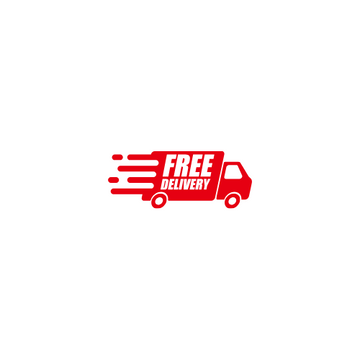 Red delivery truck icon with 'Free Delivery' text on a white background